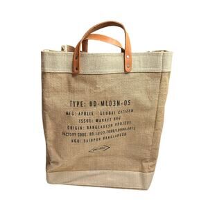 APOLIS‎ GLOBAL CITIZEN Tan Brown Top Handle Tote Bag PRINTED Reusable Market Bag
